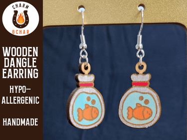 Goldfish Wood Dangle Earrings - Lifestyle Fashion Earring - Dangle Earring - Charm and Char